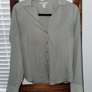 H&M Sage Green V-Neck Button Shirt